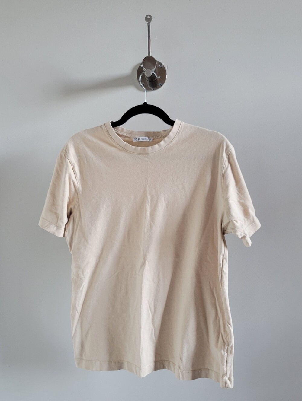 Zara Basic Crewneck T-Shirt Cream Nude S